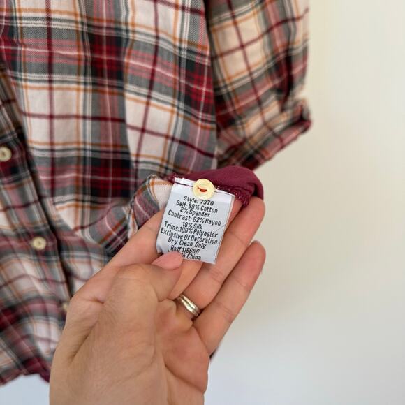 Johnny Was 3J Workshop Lorie Plaid Embroidered Shirt Burgundy M - Picture 9 of 10